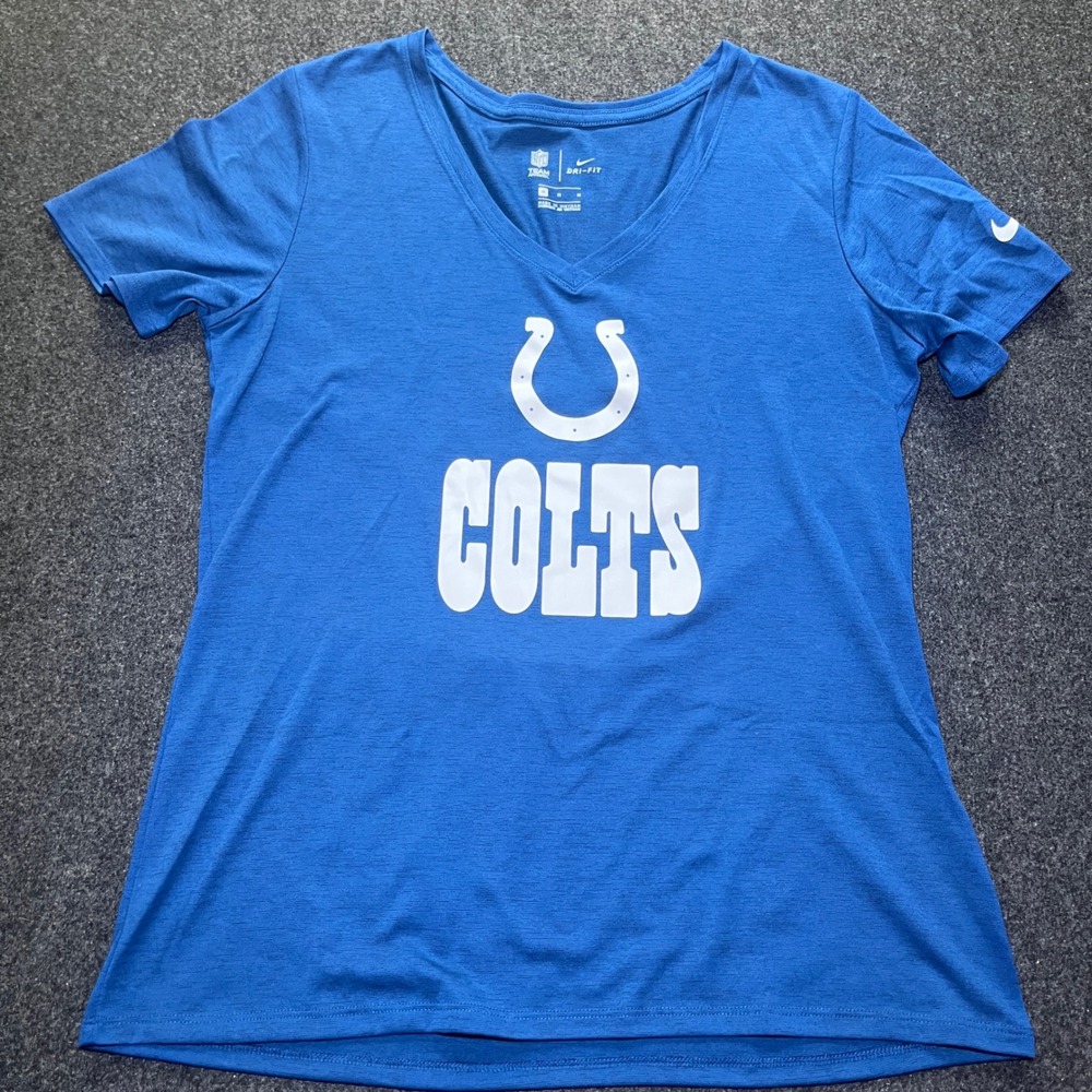 Nike T-Shirt Womens Medium Blue Excellent NFL Indianapolis Colts V-Neck Dri-FIT